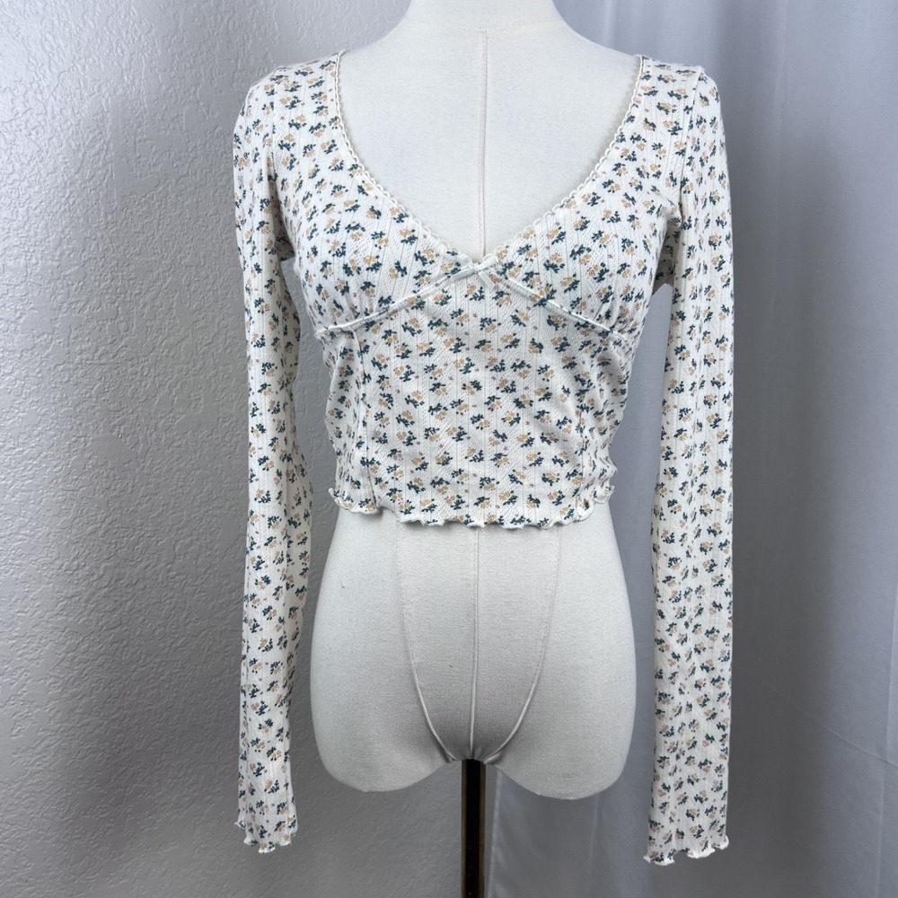 Y2K Urban Outfitters Top Womens Small Floral Babydoll Crop Coquette Cottagecore